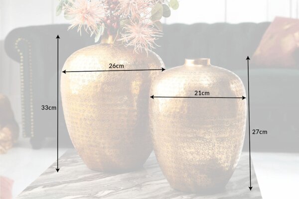 Set de 2 vases décoratifs faits main martelés uniques en or