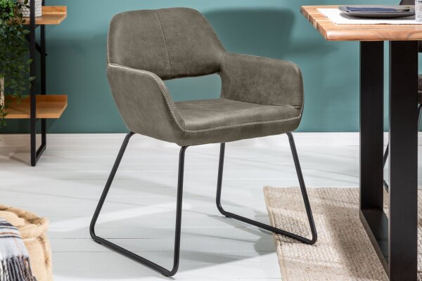 Chaise de salle à manger Taupe Noir Bauhaus Tissu Métal LILLE