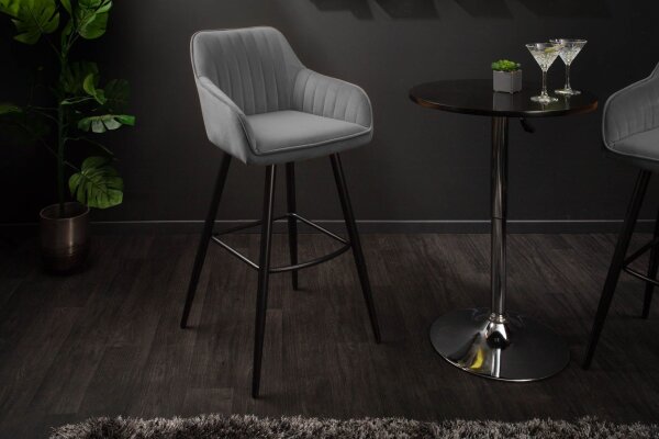 Tabouret de bar velours métal avec dossier gris noir RITA