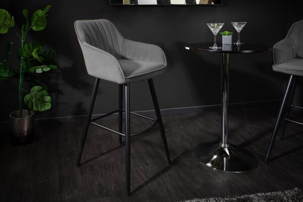 Tabouret de bar velours métal avec dossier gris noir RITA