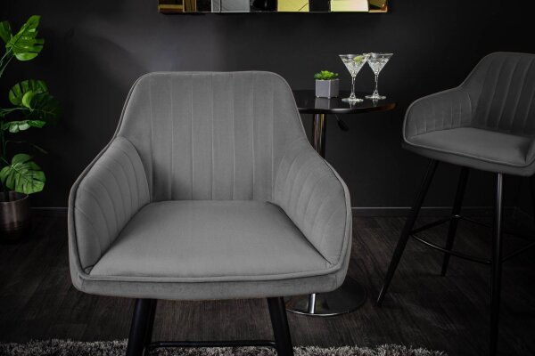 Tabouret de bar velours métal avec dossier gris noir RITA