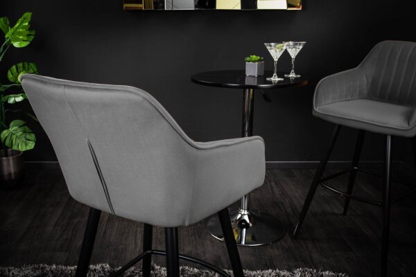 Tabouret de bar velours métal avec dossier gris noir RITA