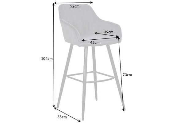 Tabouret de bar velours métal avec dossier gris noir RITA
