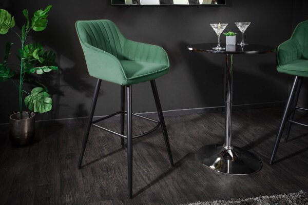 Chaise de bar avec dossier velours métal vert noir