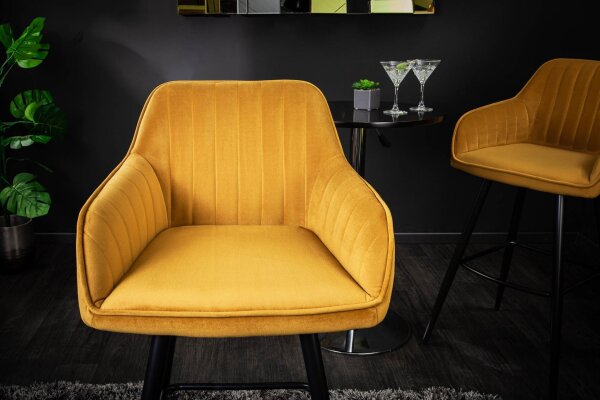 Chaise de comptoir avec dossier velours métal jaune noir