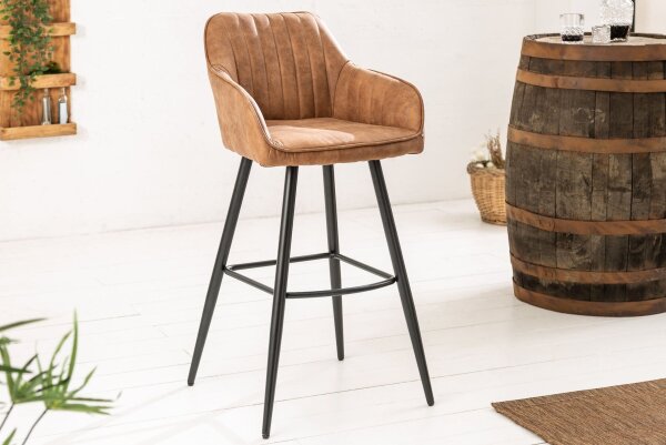 Chaise de comptoir avec dossier Tissu Métal marron noir