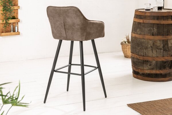 Tabouret de bar avec dossier Tissu Métal Taupe Noir Moderne