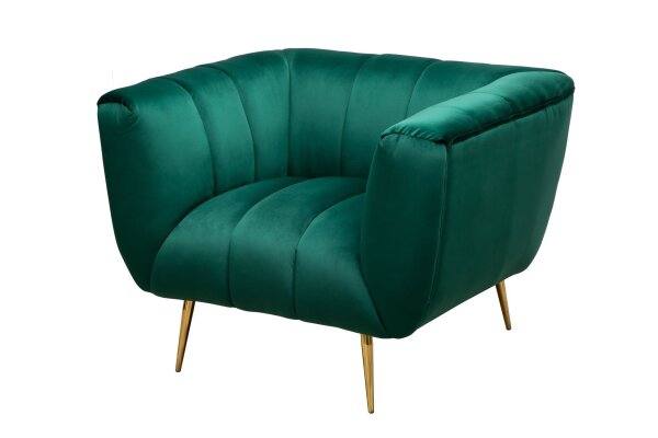 Fauteuil velours housse vert or largeur 105 cm design rétro