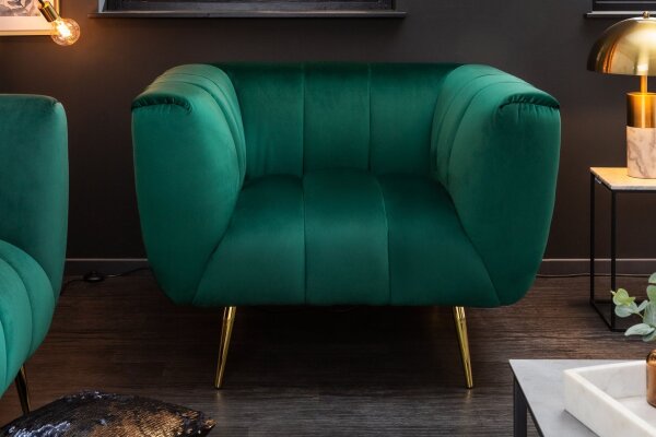 Fauteuil velours housse vert or largeur 105 cm design rétro