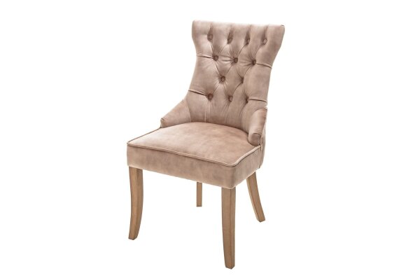 Chaise de salle à manger Chesterfield en velours bois marron naturel