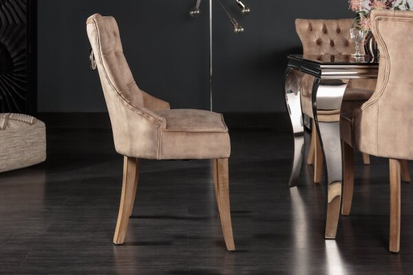 Chaise de salle à manger Chesterfield en velours bois marron naturel