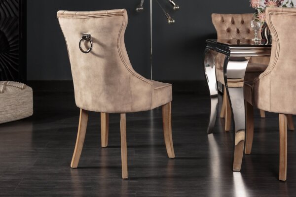 Chaise de salle à manger Chesterfield en velours bois marron naturel