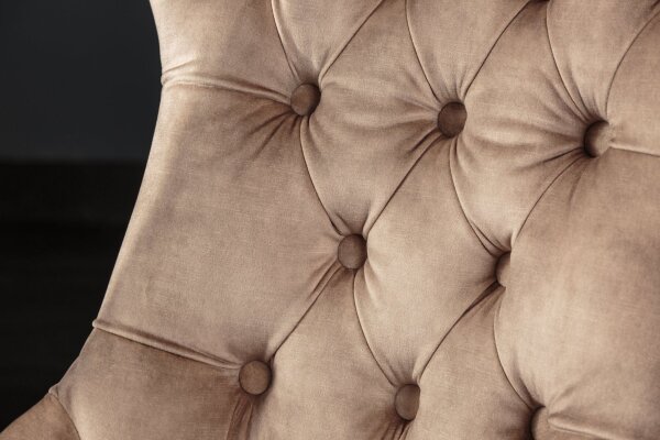 Chaise de salle à manger Chesterfield en velours bois marron naturel