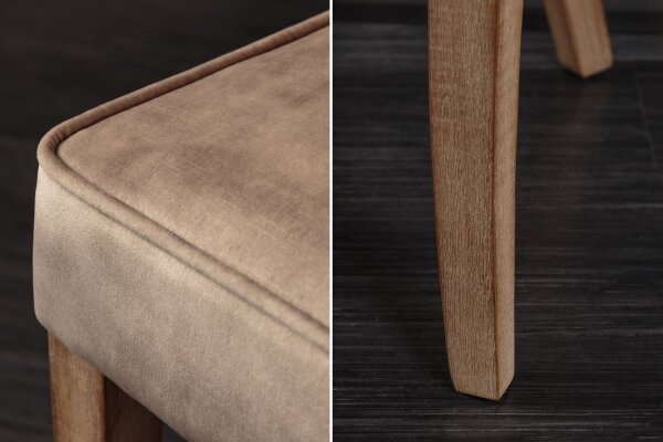 Chaise de salle à manger Chesterfield en velours bois marron naturel