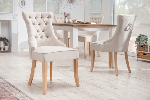 Chaise de salle à manger sans accoudoirs Beige Tissu Bois Chesterfield