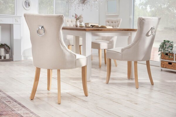 Chaise de salle à manger sans accoudoirs Beige Tissu Bois Chesterfield