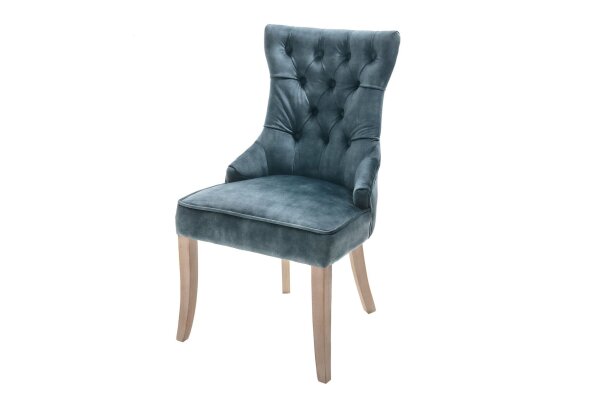 Chaise de salle à manger velours bois en pétrole naturel Chesterfield