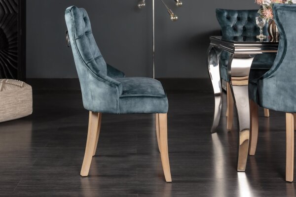 Chaise de salle à manger velours bois en pétrole naturel Chesterfield