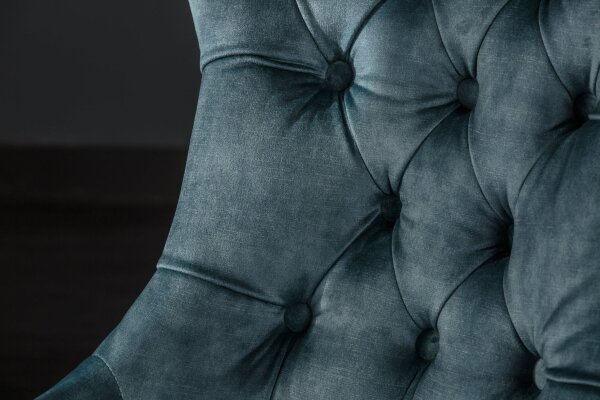 Chaise de salle à manger velours bois en pétrole naturel Chesterfield
