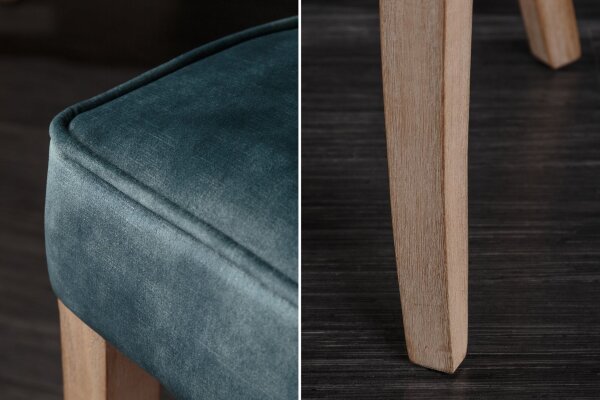 Chaise de salle à manger velours bois en pétrole naturel Chesterfield