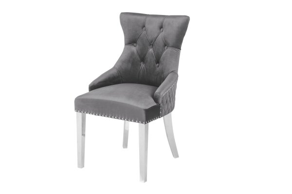 Chaise de salle à manger Gris Argent en velours Acier inoxydable Chesterfield
