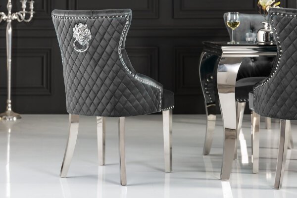Chaise de salle à manger Gris Argent en velours Acier inoxydable Chesterfield