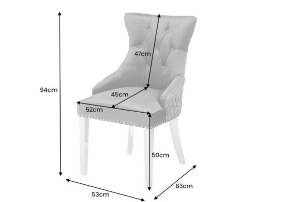 Chaise de salle à manger Gris Argent en velours Acier inoxydable Chesterfield
