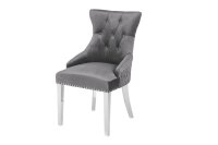 Chaise de salle &agrave; manger Gris Argent en velours...