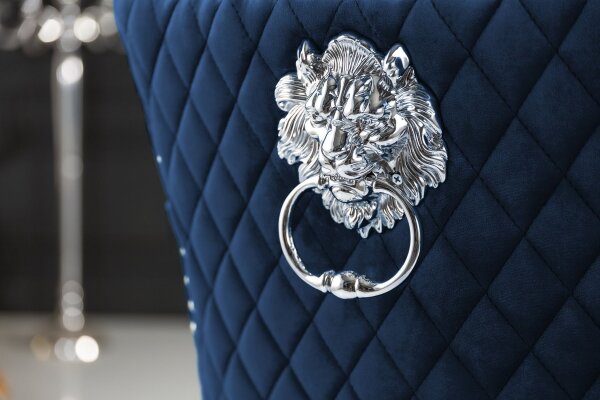 Chaise de salle à manger velours acier inoxydable Chesterfield bleu argenté