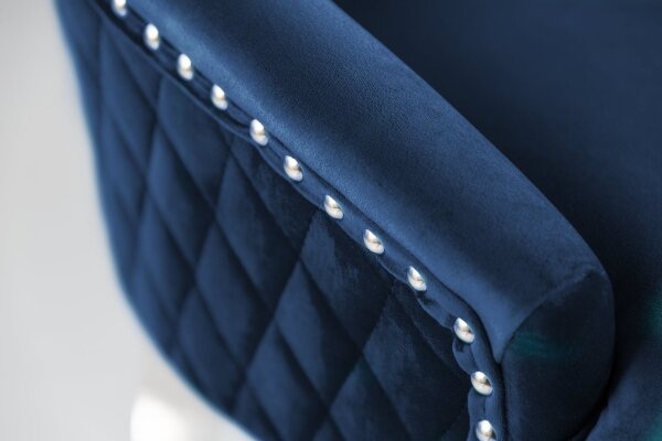 Chaise de salle à manger velours acier inoxydable Chesterfield bleu argenté