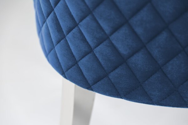 Chaise de salle à manger velours acier inoxydable Chesterfield bleu argenté