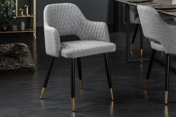 Chaise de salle à manger avec accoudoirs Rétro Gris Noir Or L : 54 cm