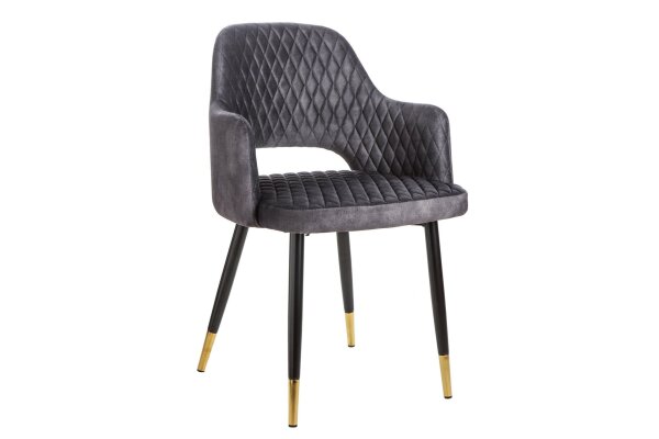 Chaise de salle à manger Revêtement en velours gris noir or avec accoudoirs