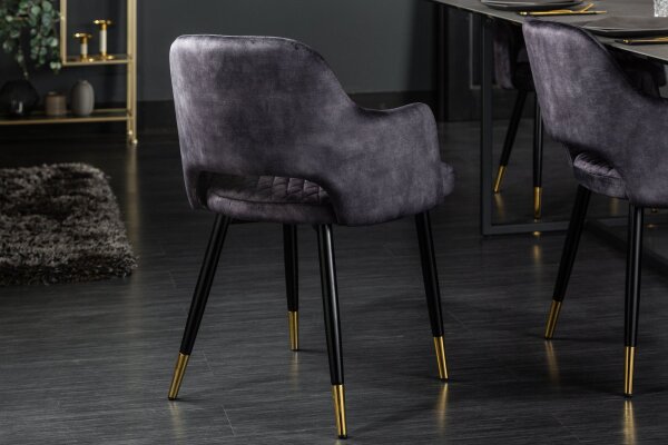 Chaise de salle à manger Revêtement en velours gris noir or avec accoudoirs