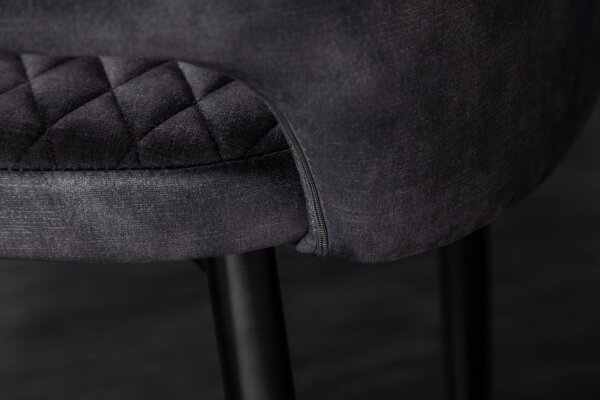 Chaise de salle à manger Revêtement en velours gris noir or avec accoudoirs
