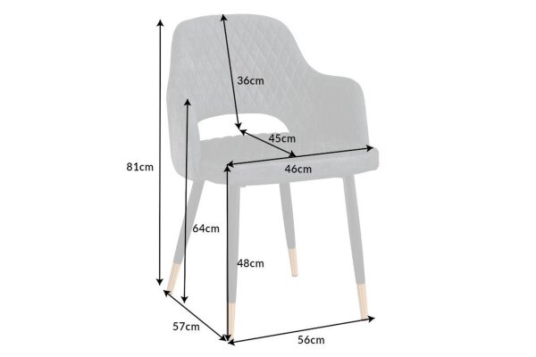 Chaise de salle à manger Revêtement en velours gris noir or avec accoudoirs