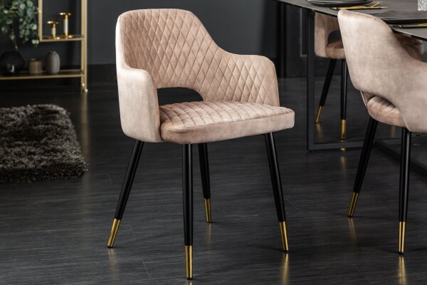 Chaise de salle à manger avec accoudoirs velours gris noir or