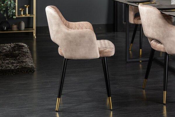 Chaise de salle à manger avec accoudoirs velours gris noir or