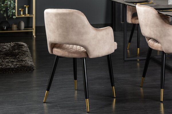 Chaise de salle à manger avec accoudoirs velours gris noir or