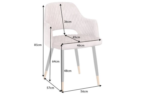 Chaise de salle à manger avec accoudoirs velours gris noir or