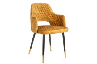 Chaise de salle &agrave; manger en velours jaune moutarde...