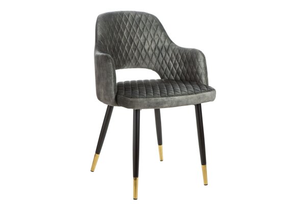 Chaise de salle à manger en velours vert/gris noir/or avec accoudoirs