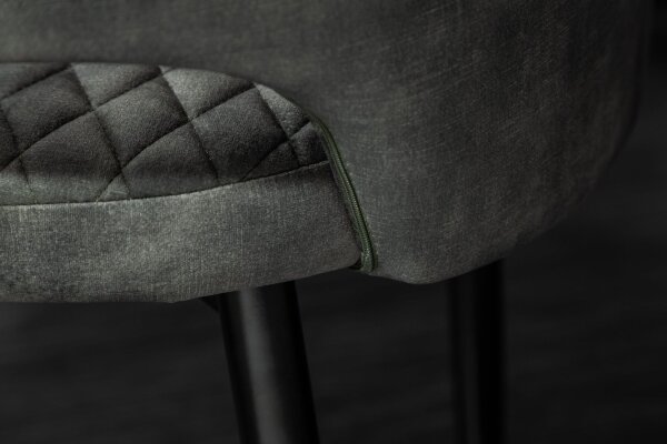 Chaise de salle à manger en velours vert/gris noir/or avec accoudoirs