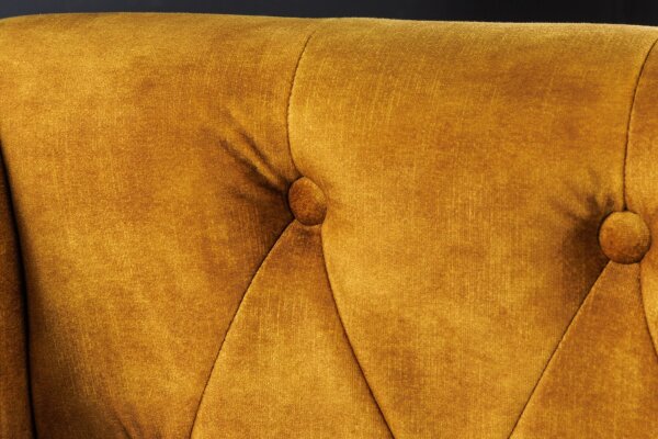 Fauteuil à oreilles Chesterfield velours bois jaune marron L : 85 cm RODRA