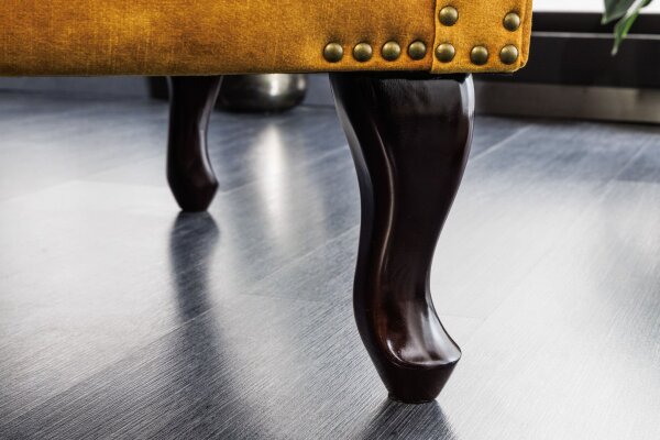 Fauteuil à oreilles Chesterfield velours bois jaune marron L : 85 cm RODRA