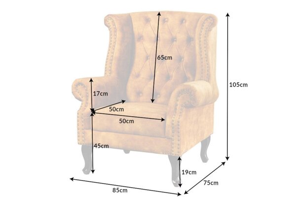 Fauteuil à oreilles Chesterfield velours bois jaune marron L : 85 cm RODRA