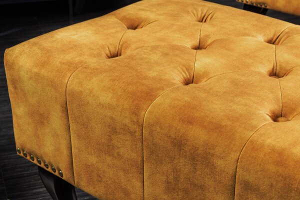 Tabouret velours bois 45 x 80 cm en jaune marron Chesterfield