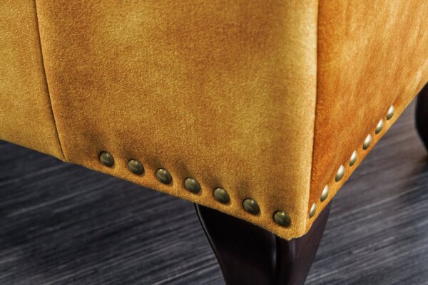 Tabouret velours bois 45 x 80 cm en jaune marron Chesterfield