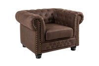 Fauteuil Chesterfield brun antique L : 110 cm en tissu bois