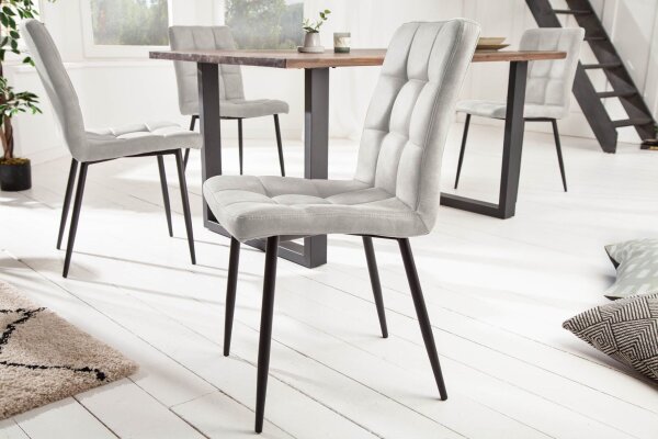 Chaise de salle à manger sans accoudoirs Tissu Métal Gris Noir